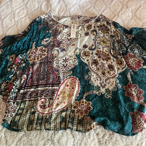 Chicos Moroccan Dreams Poncho Top Womens Small/ Medium Green Multi Shirt NEW - Picture 1 of 8
